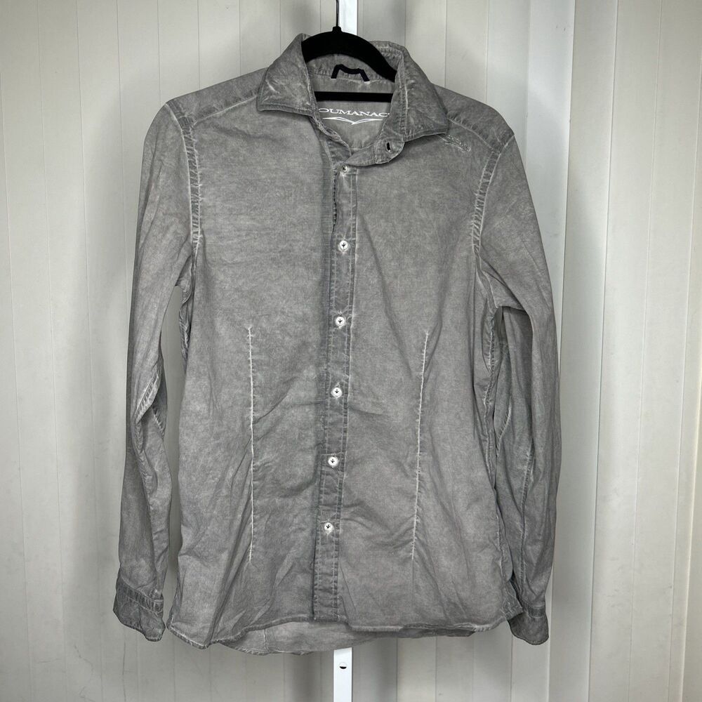 Ploumanac’h Men Button Up Shirt Slim Fit Elbow Patch Grey Color Size 38 / 15